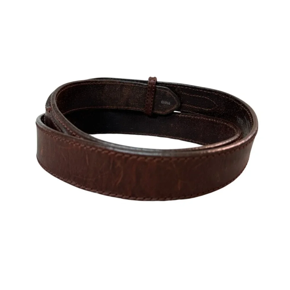 Orvis Mens Brown Leather Belt Brass Buckle Woven Detail Size 46 13YP